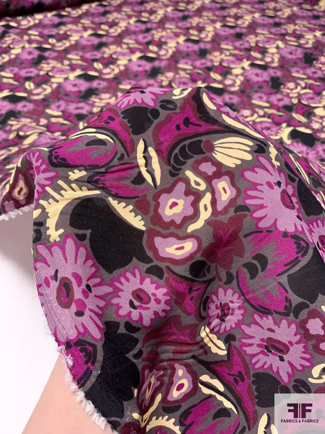 Anna Sui Playful Floral Printed Rayon Georgette - Lilac / Boysenberry / Magenta / Black / Eggnog