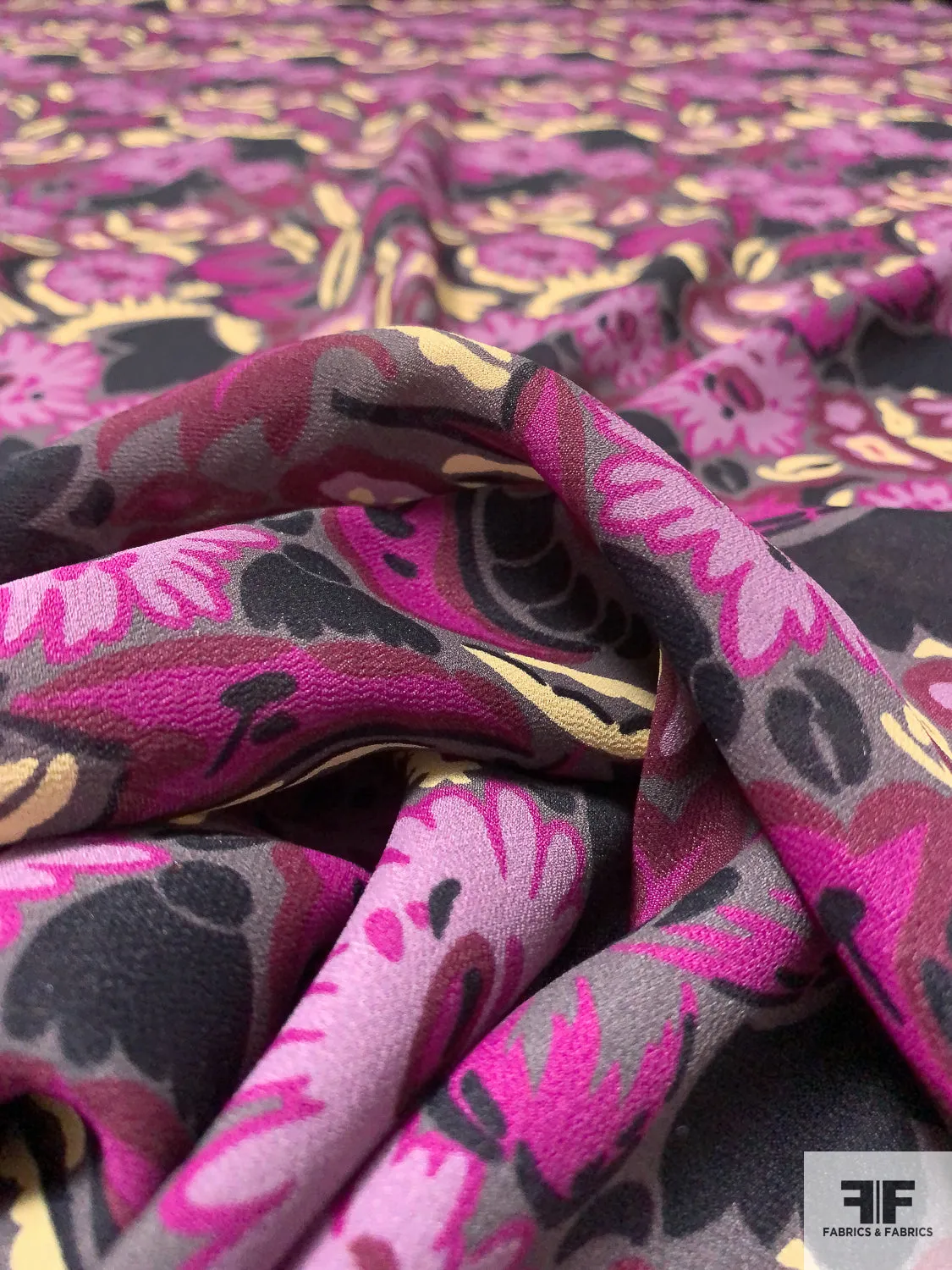 Anna Sui Playful Floral Printed Rayon Georgette - Lilac / Boysenberry / Magenta / Black / Eggnog