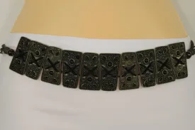Antique Gold Plates Vintage Japan Brown Red Multi Beads Belt S M L