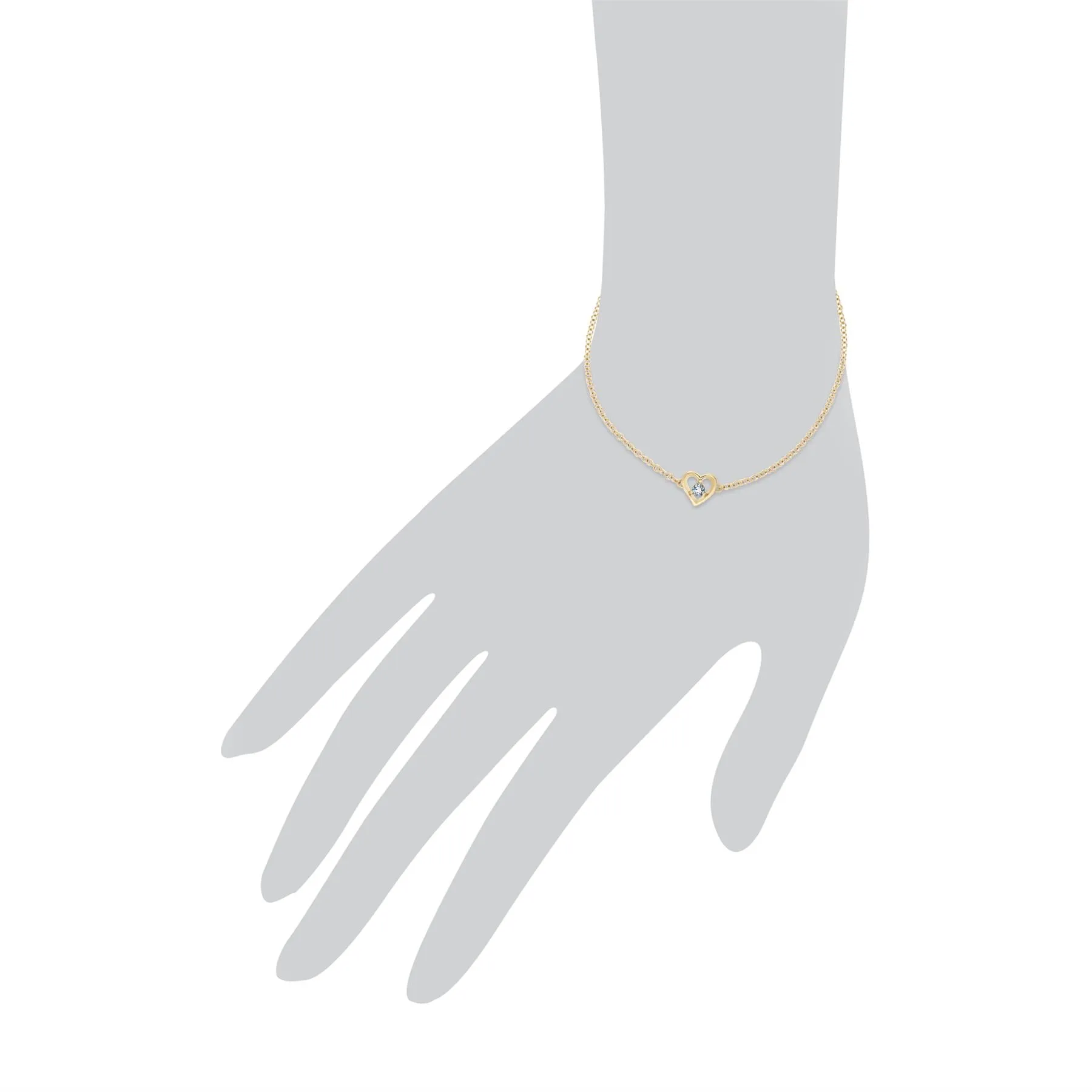 Aquamarin Armband, 9 Karat Gelbgold Aquamarin Rund Einzel Stein Herz 19cm Armband