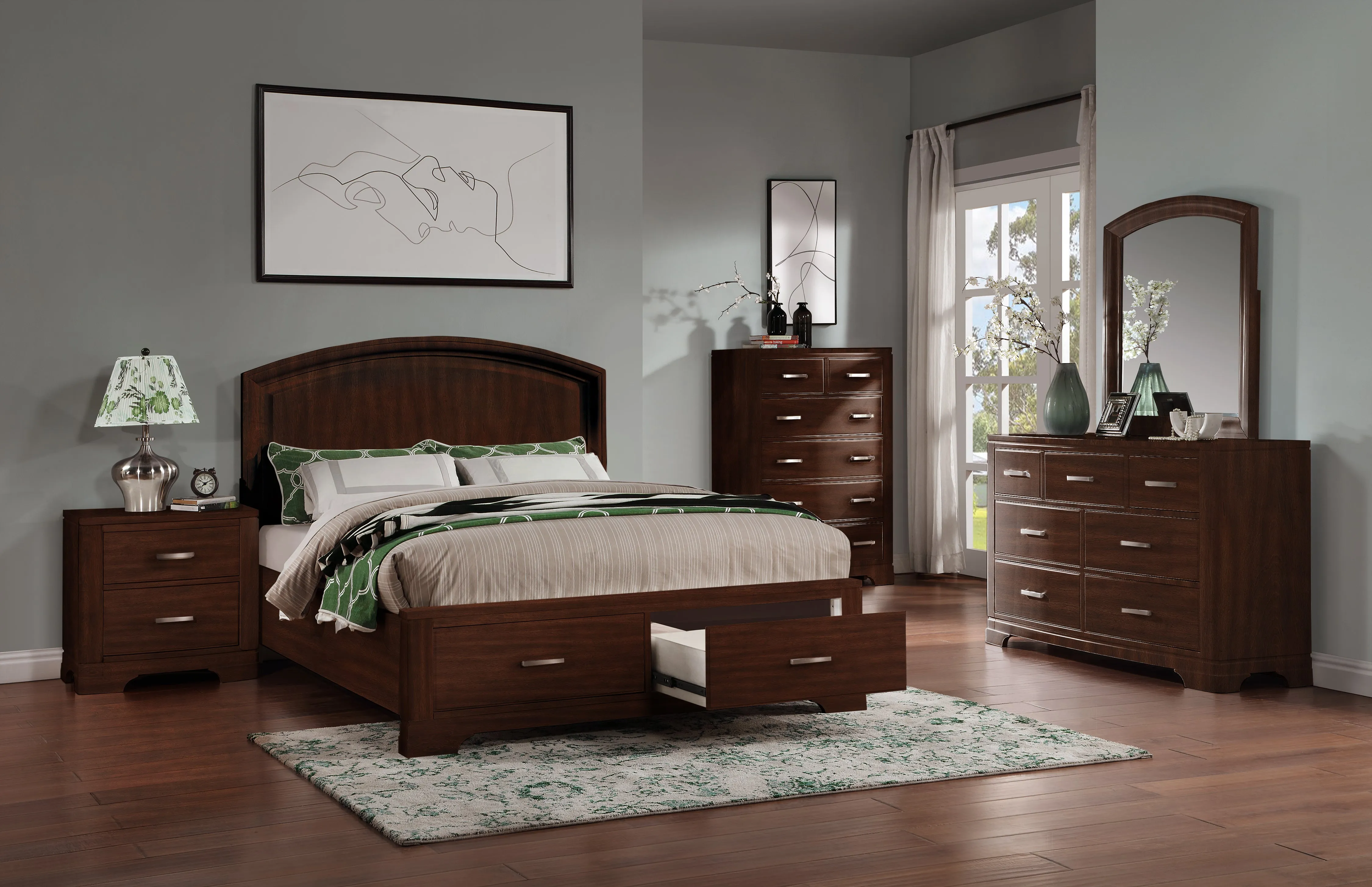 Arista 5-Piece Full Storage Bedroom Package - Cherry