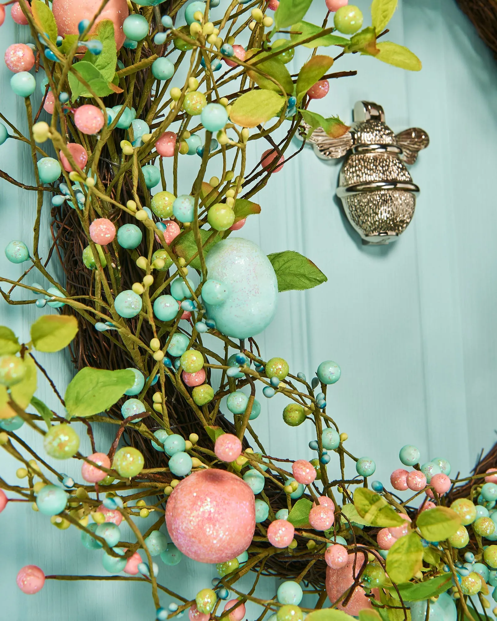 Artificial Floral Egg Wreath, Blue & Pink, 28 Inch