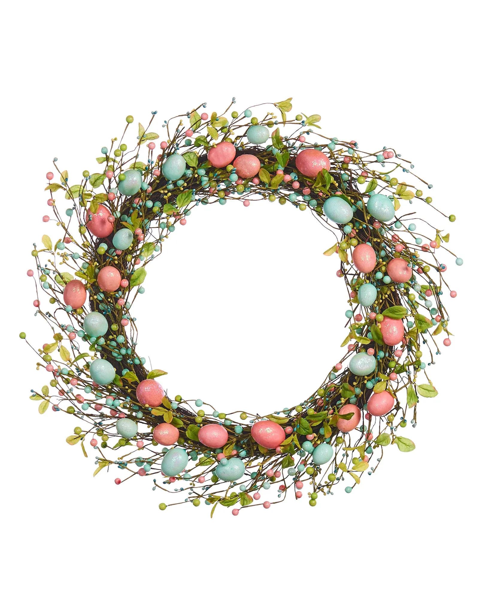 Artificial Floral Egg Wreath, Blue & Pink, 28 Inch