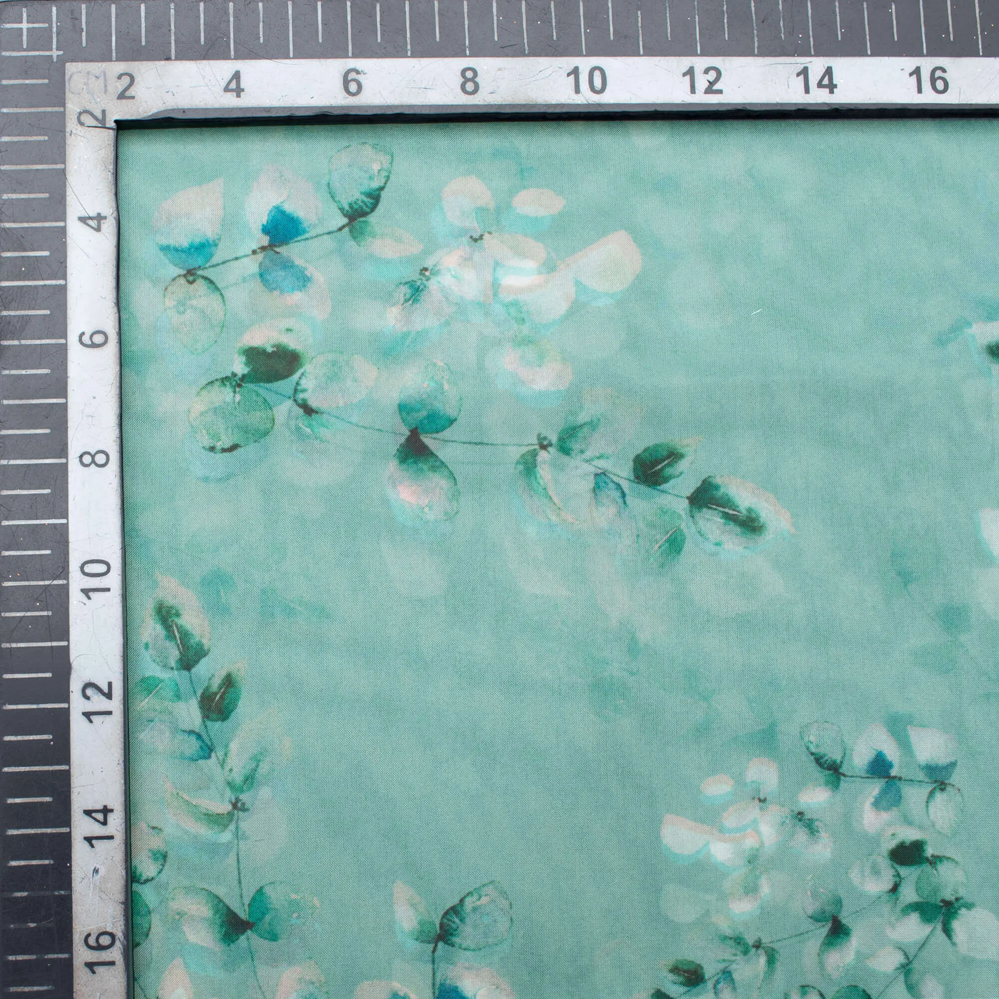 Baby Blue And Grey Floral Pattern Digital Print Organza Satin Fabric
