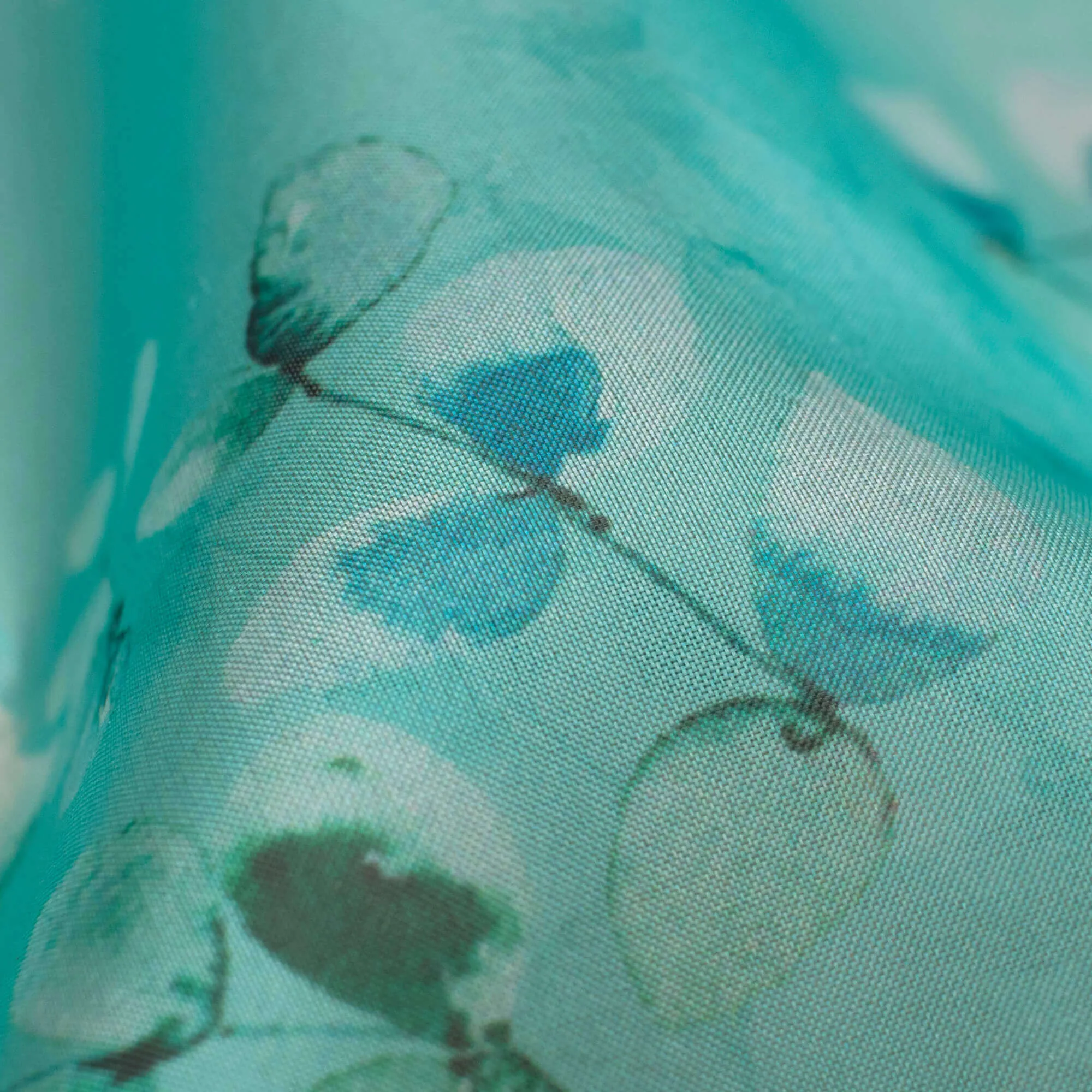Baby Blue And Grey Floral Pattern Digital Print Organza Satin Fabric