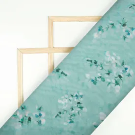 Baby Blue And Grey Floral Pattern Digital Print Organza Satin Fabric