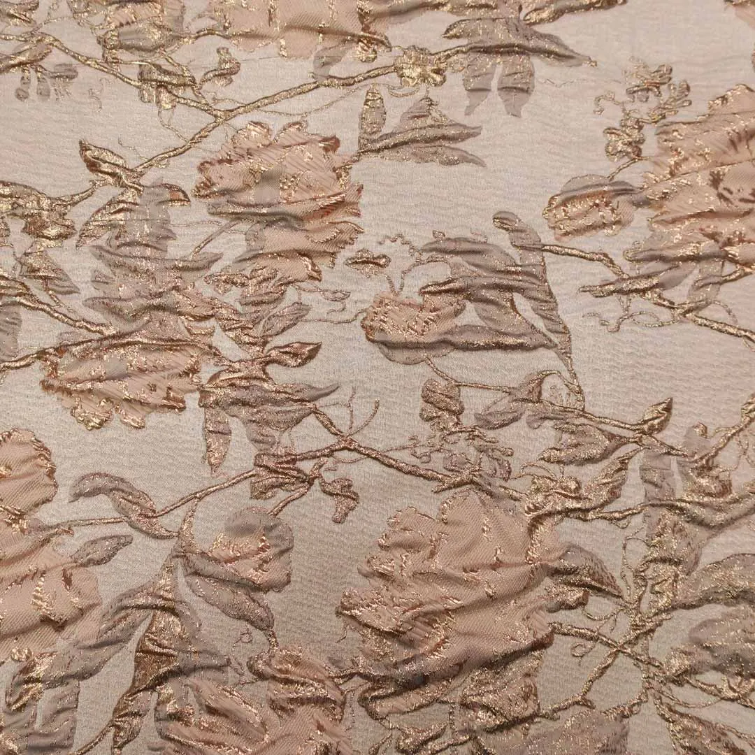 Beige and Gold Floral Textured Brocade Fabric