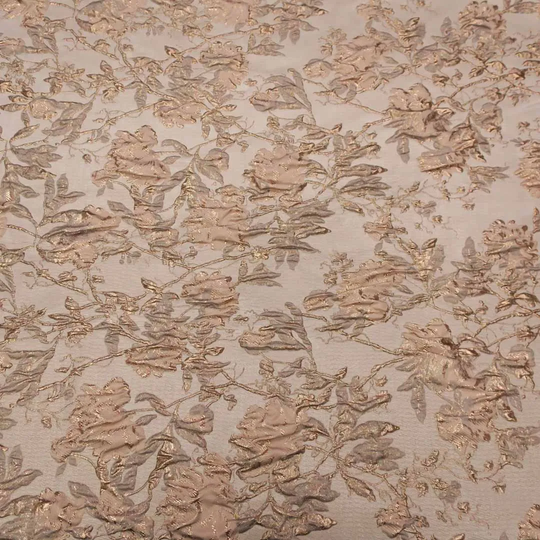 Beige and Gold Floral Textured Brocade Fabric