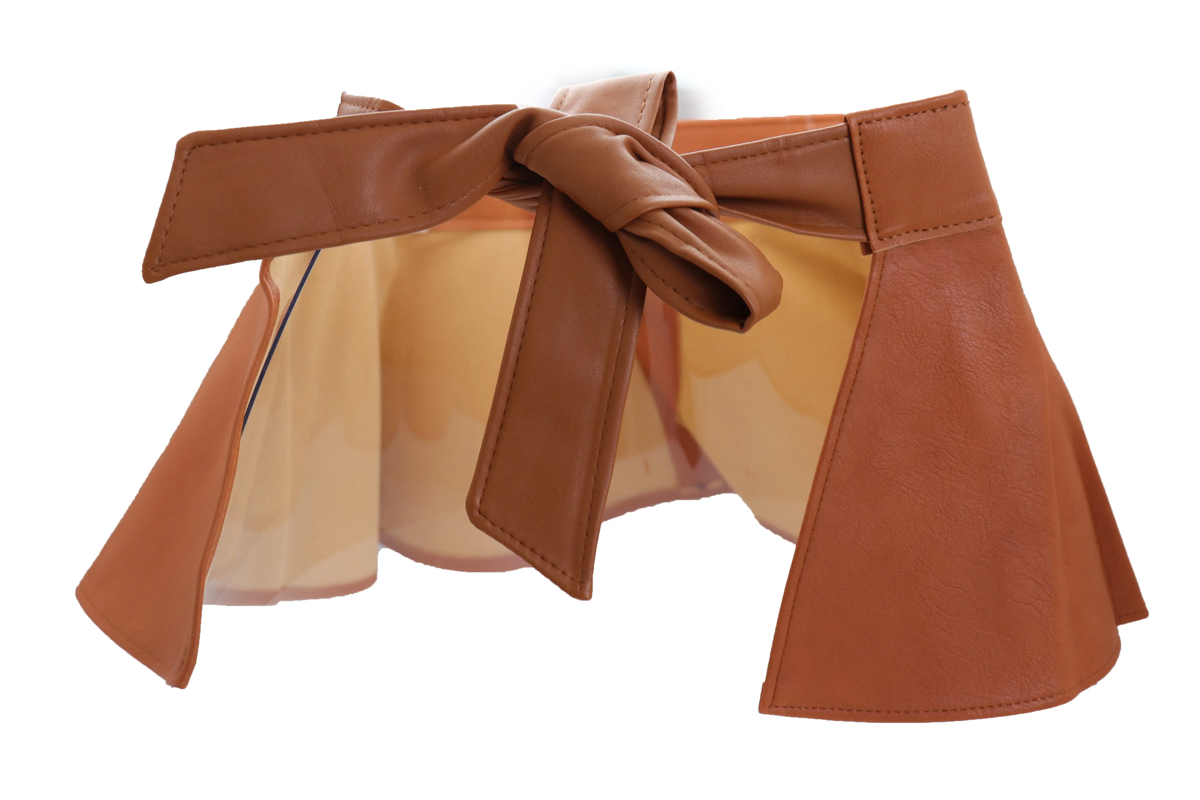 Beige Faux Leather Waistband Wrap Around Skirt Tie Belt Gold Metal Plate Size S M