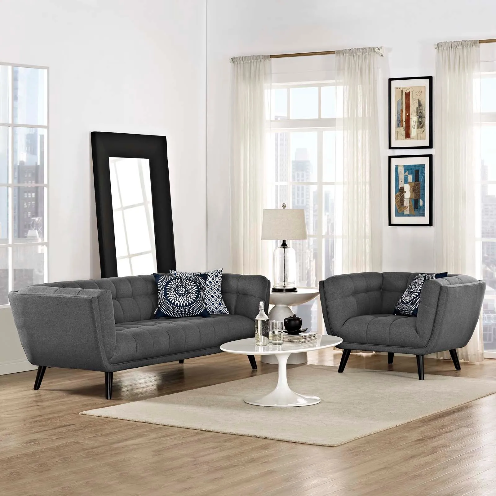 Bestow 2 Piece Upholstered Fabric Sofa and Armchair Set by Modway
