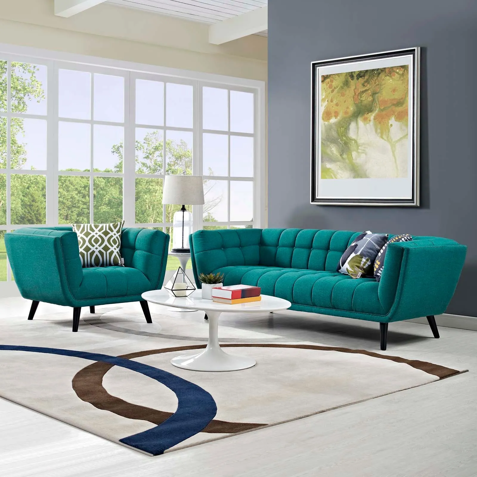 Bestow 2 Piece Upholstered Fabric Sofa and Armchair Set by Modway