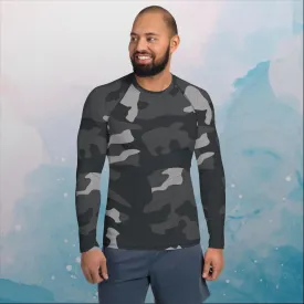 Black and Grey Camo Print Mens Rash Guard