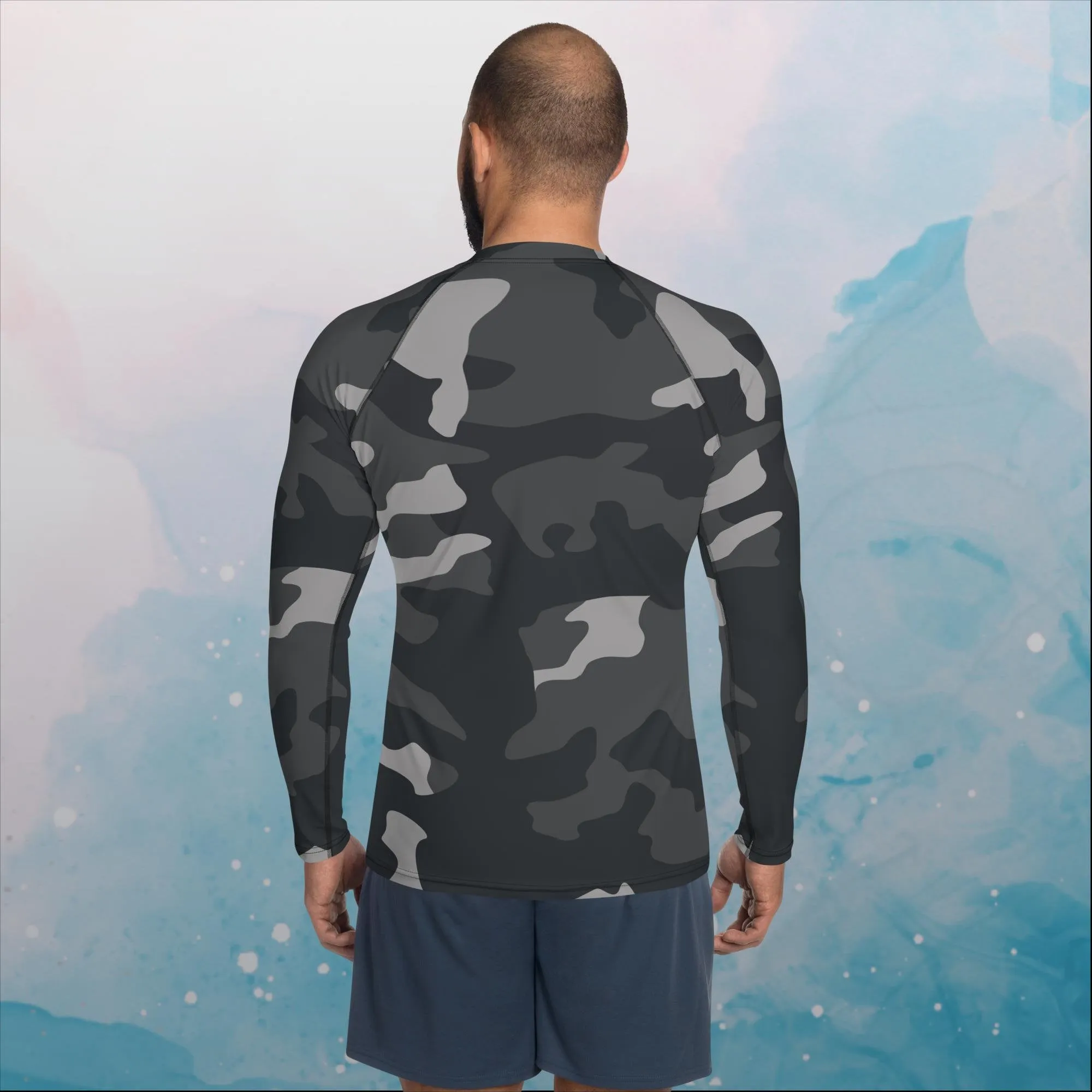 Black and Grey Camo Print Mens Rash Guard