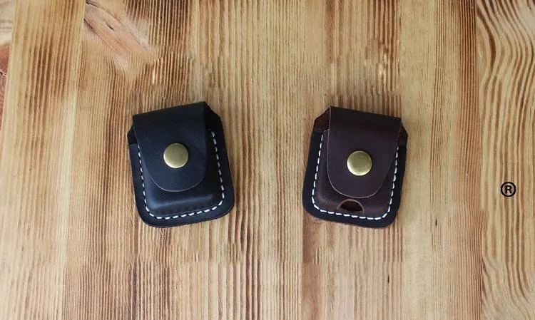 Black Leather Mens Standard Zippo Lighter Case Handmade Zippo Lighter Holder with Belt Clip