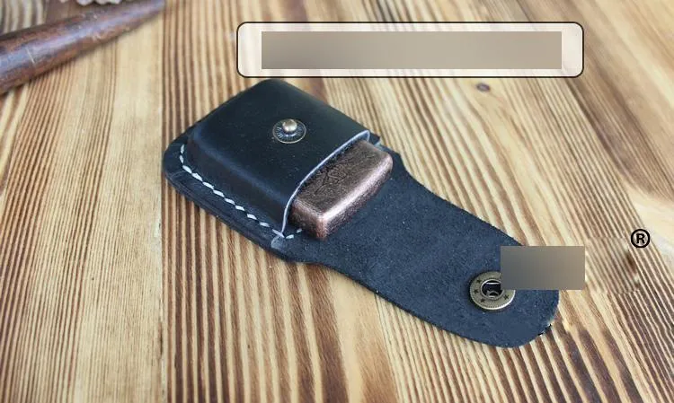 Black Leather Mens Standard Zippo Lighter Case Handmade Zippo Lighter Holder with Belt Clip