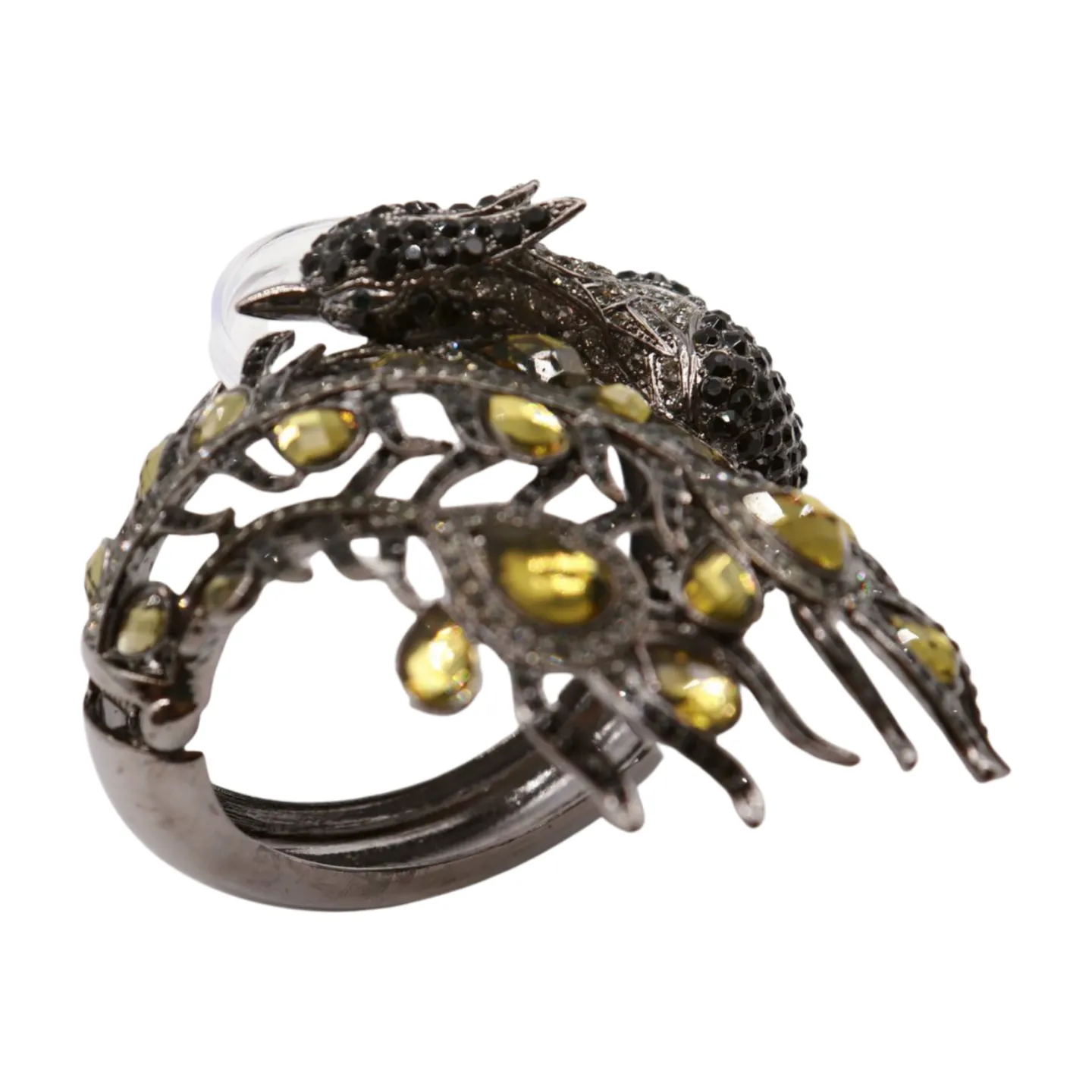 Black Metal Cuff Bracelet Fashion Peacock Feather Bold Statement