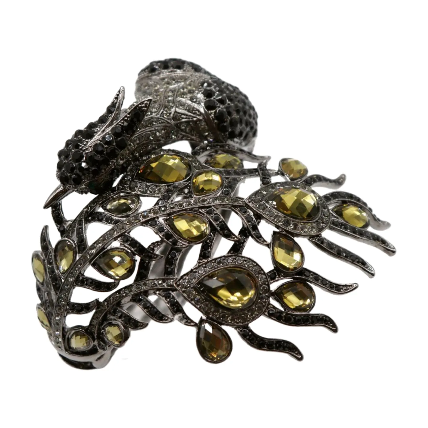 Black Metal Cuff Bracelet Fashion Peacock Feather Bold Statement
