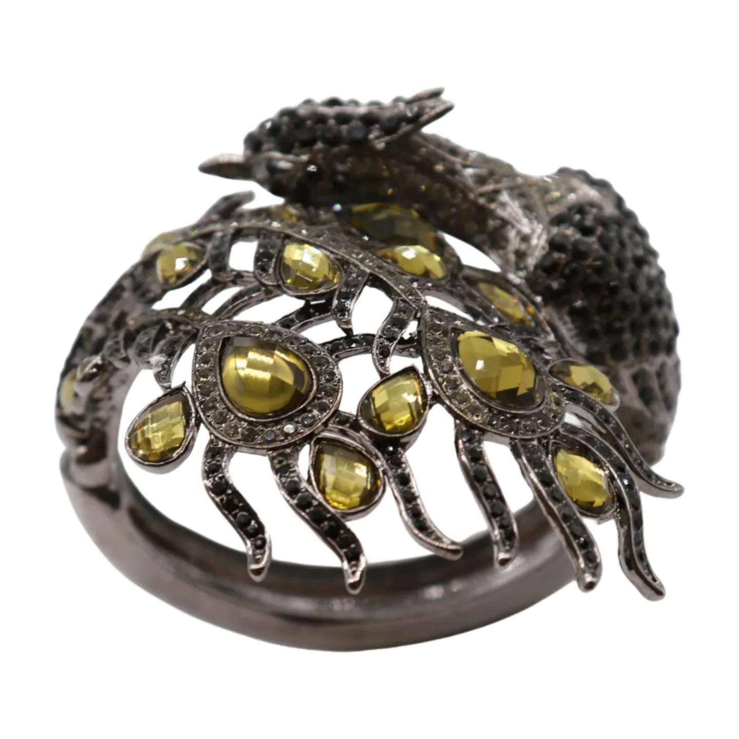 Black Metal Cuff Bracelet Fashion Peacock Feather Bold Statement