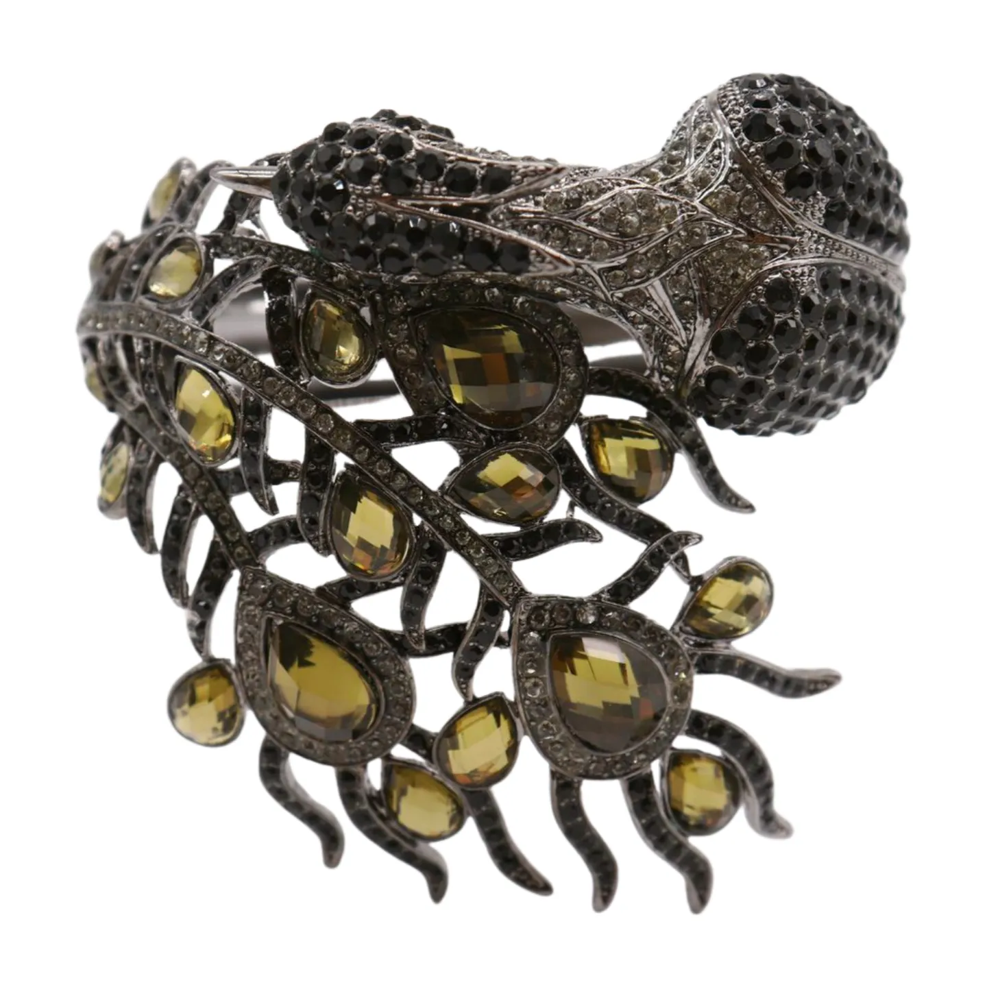 Black Metal Cuff Bracelet Fashion Peacock Feather Bold Statement