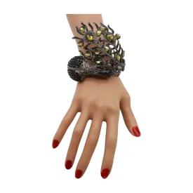 Black Metal Cuff Bracelet Fashion Peacock Feather Bold Statement