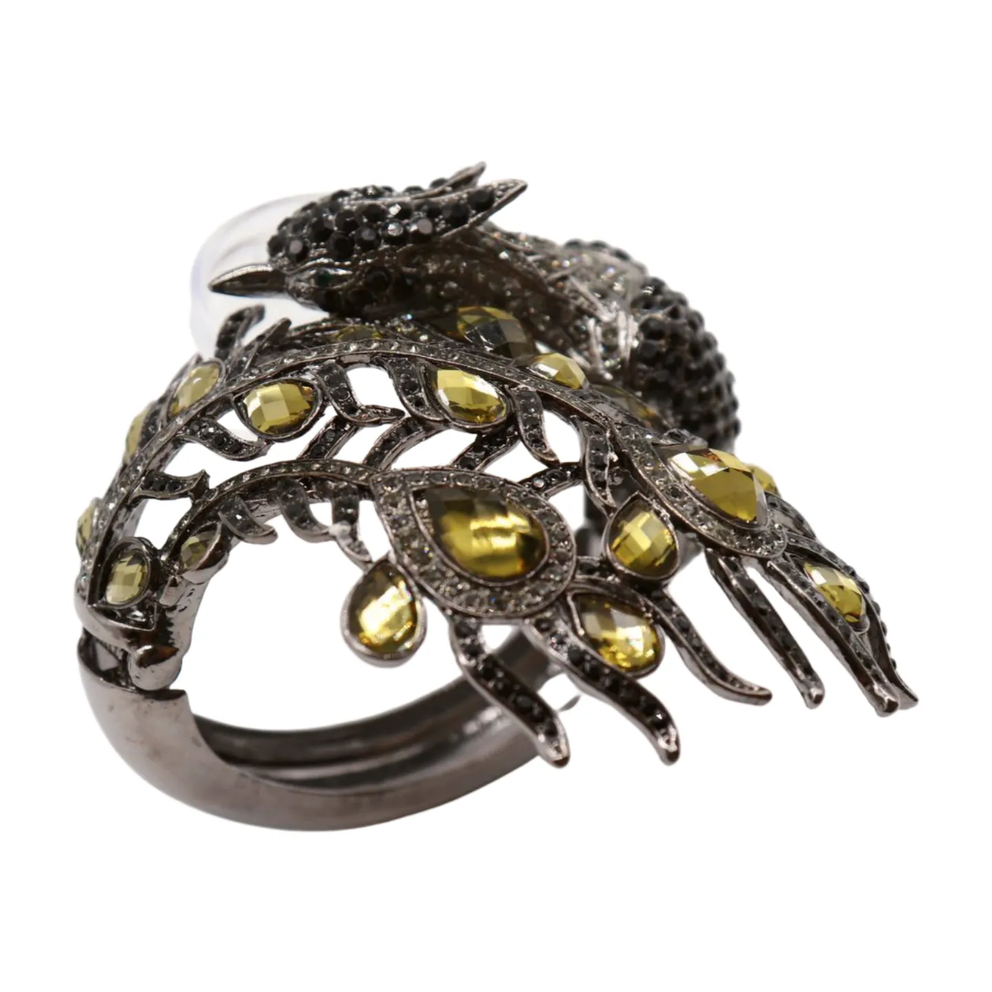 Black Metal Cuff Bracelet Fashion Peacock Feather Bold Statement