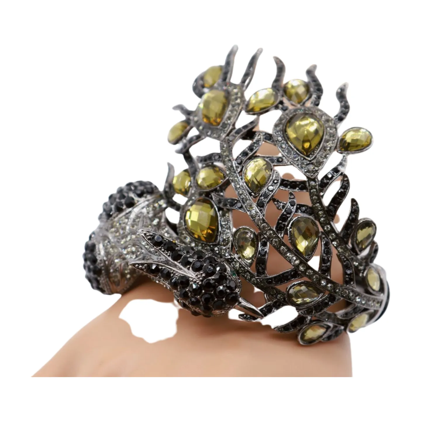 Black Metal Cuff Bracelet Fashion Peacock Feather Bold Statement