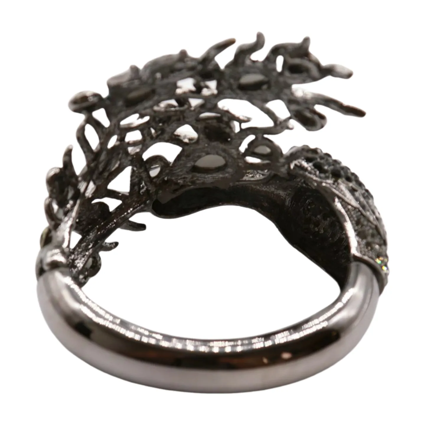 Black Metal Cuff Bracelet Fashion Peacock Feather Bold Statement