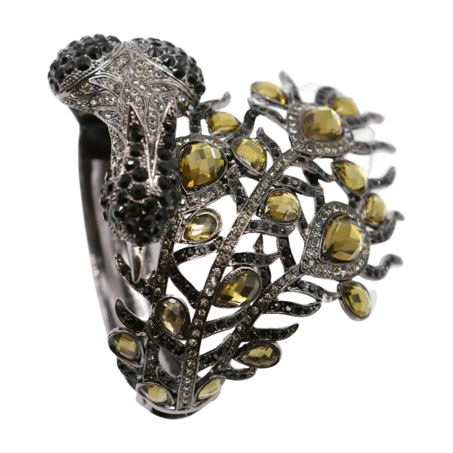 Black Metal Cuff Bracelet Fashion Peacock Feather Bold Statement