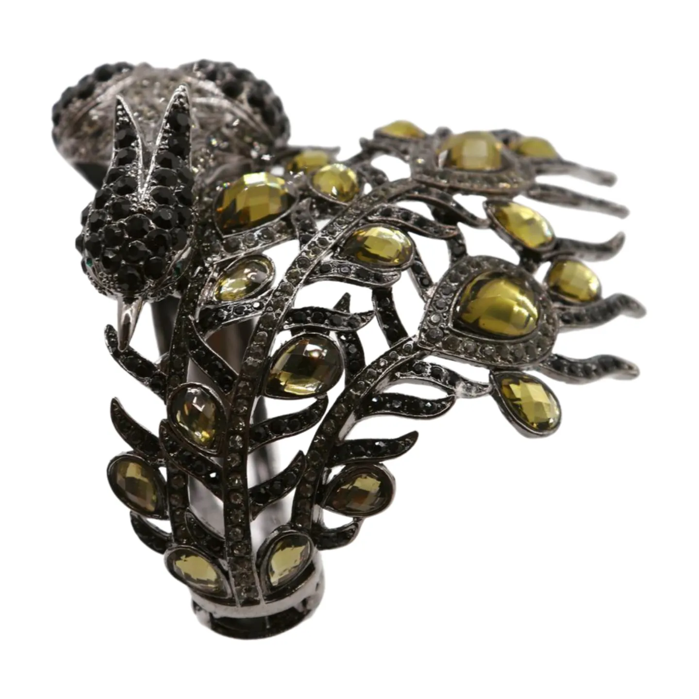 Black Metal Cuff Bracelet Fashion Peacock Feather Bold Statement