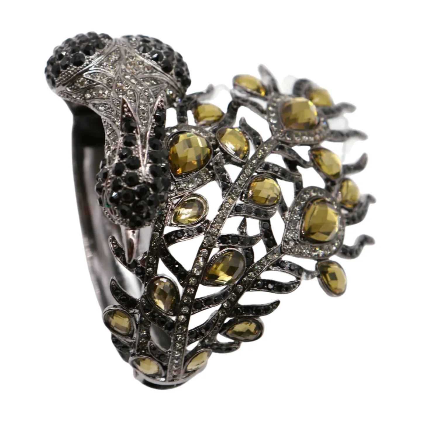 Black Metal Cuff Bracelet Fashion Peacock Feather Bold Statement