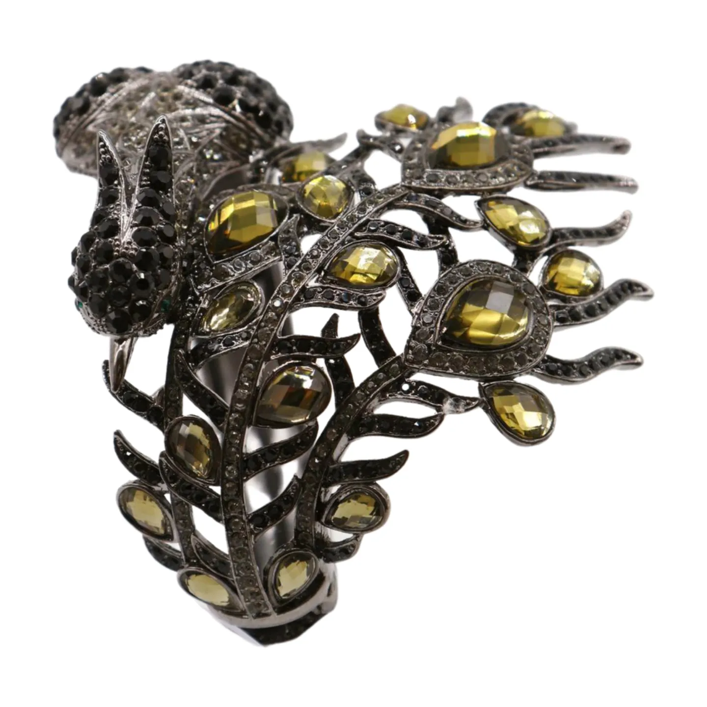 Black Metal Cuff Bracelet Fashion Peacock Feather Bold Statement