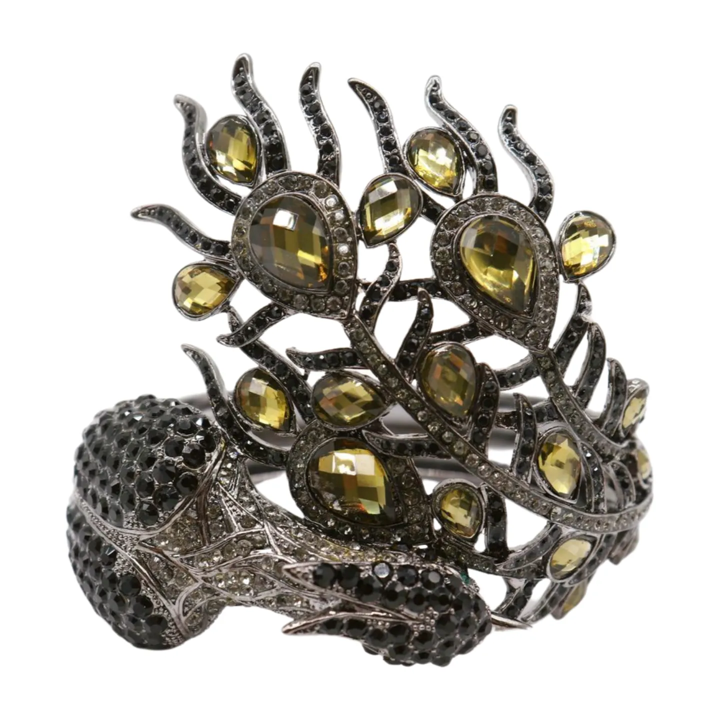 Black Metal Cuff Bracelet Fashion Peacock Feather Bold Statement