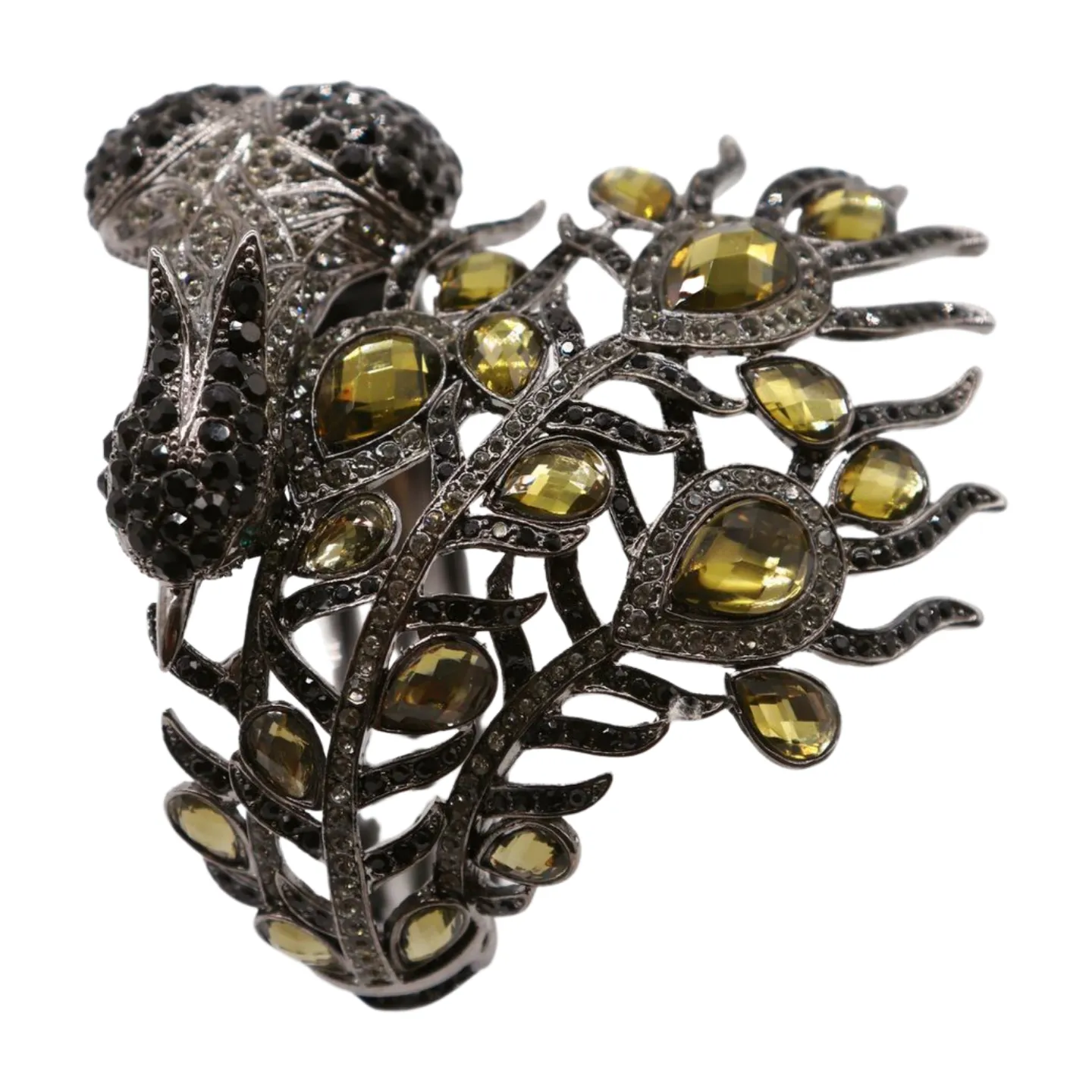 Black Metal Cuff Bracelet Fashion Peacock Feather Bold Statement