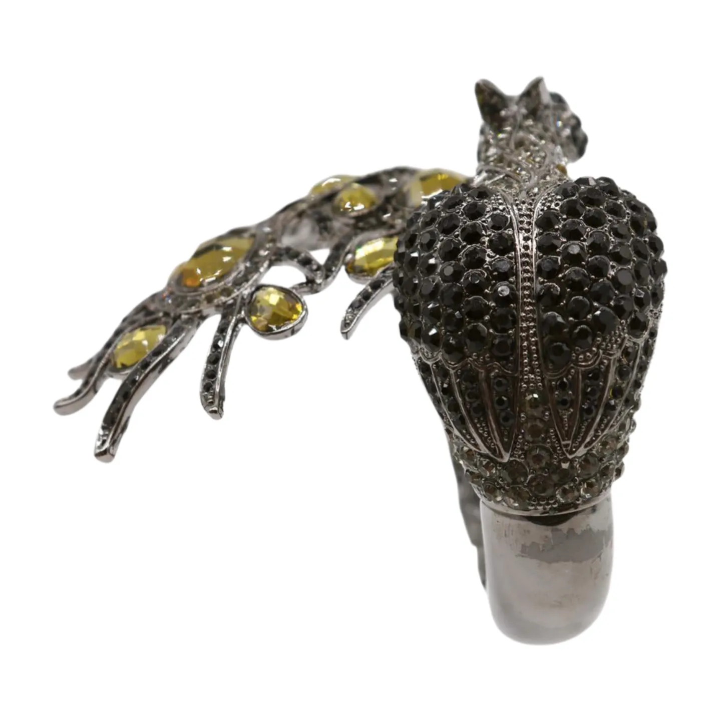 Black Metal Cuff Bracelet Fashion Peacock Feather Bold Statement