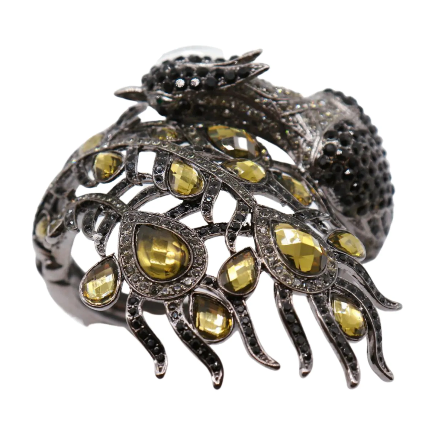 Black Metal Cuff Bracelet Fashion Peacock Feather Bold Statement