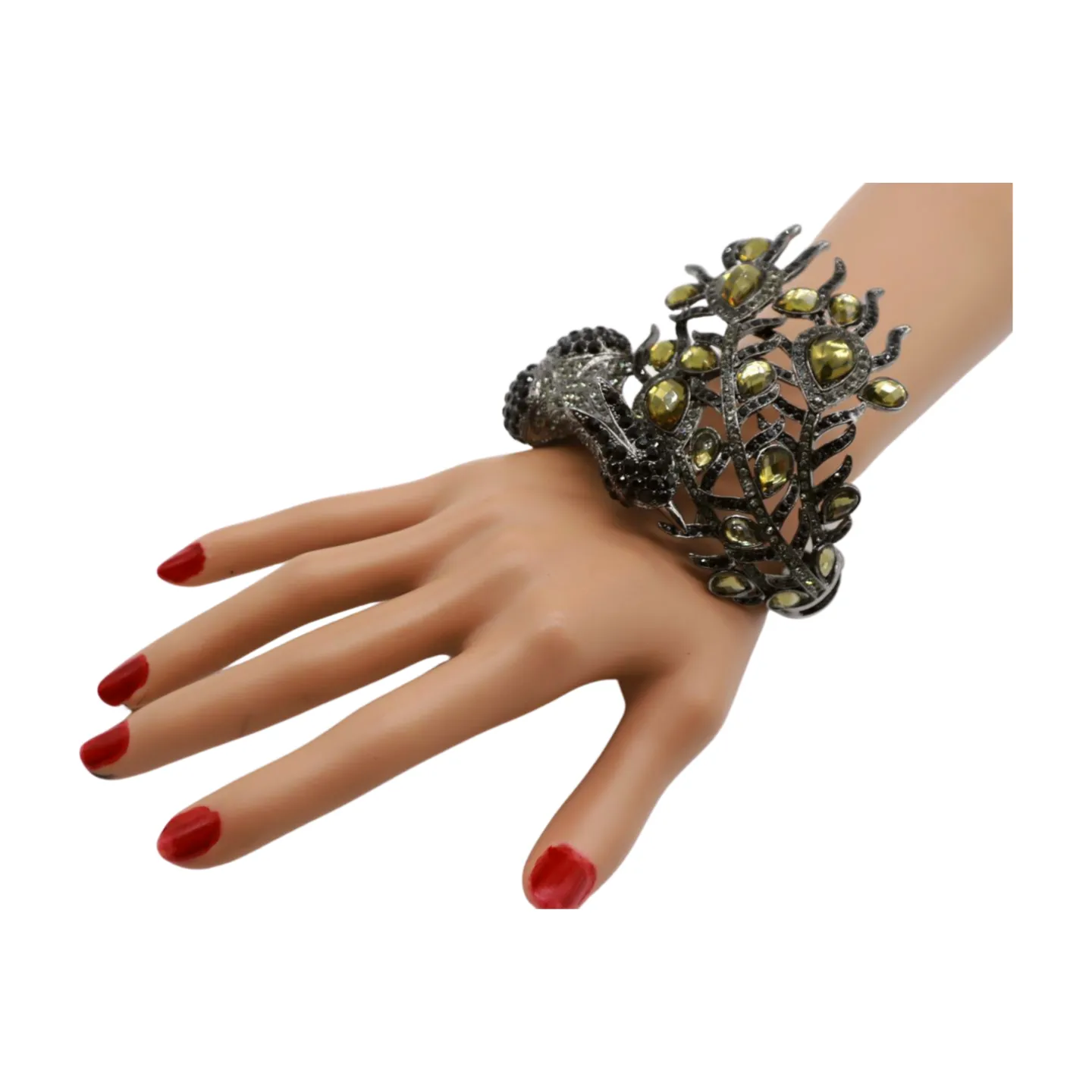 Black Metal Cuff Bracelet Fashion Peacock Feather Bold Statement