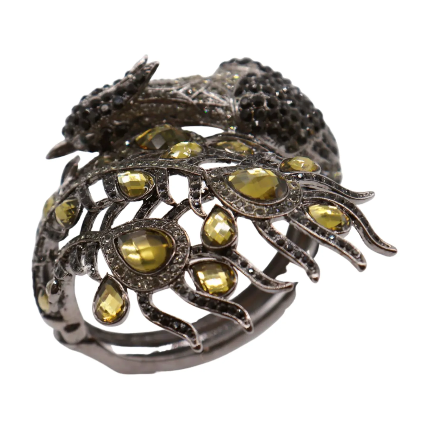 Black Metal Cuff Bracelet Fashion Peacock Feather Bold Statement