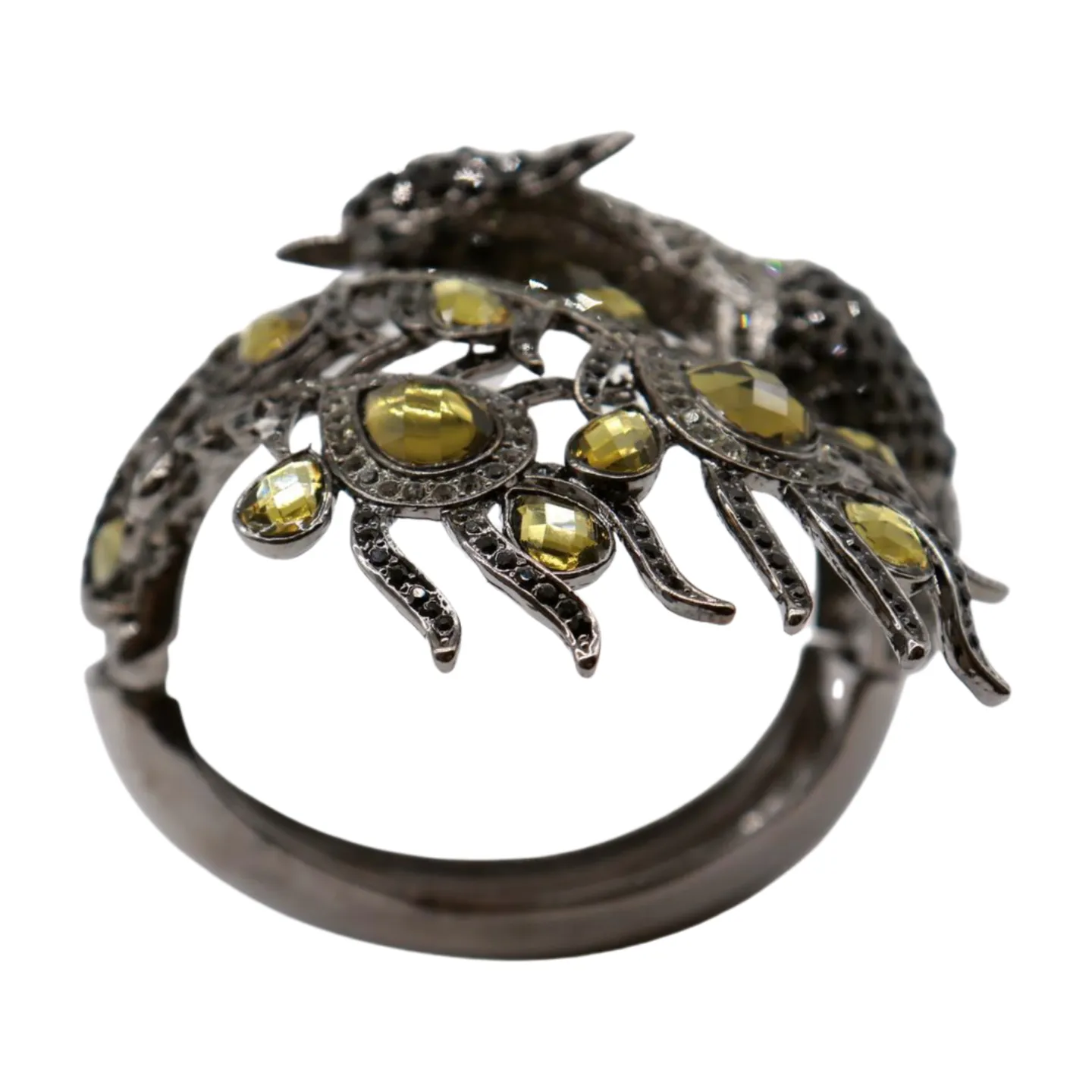 Black Metal Cuff Bracelet Fashion Peacock Feather Bold Statement