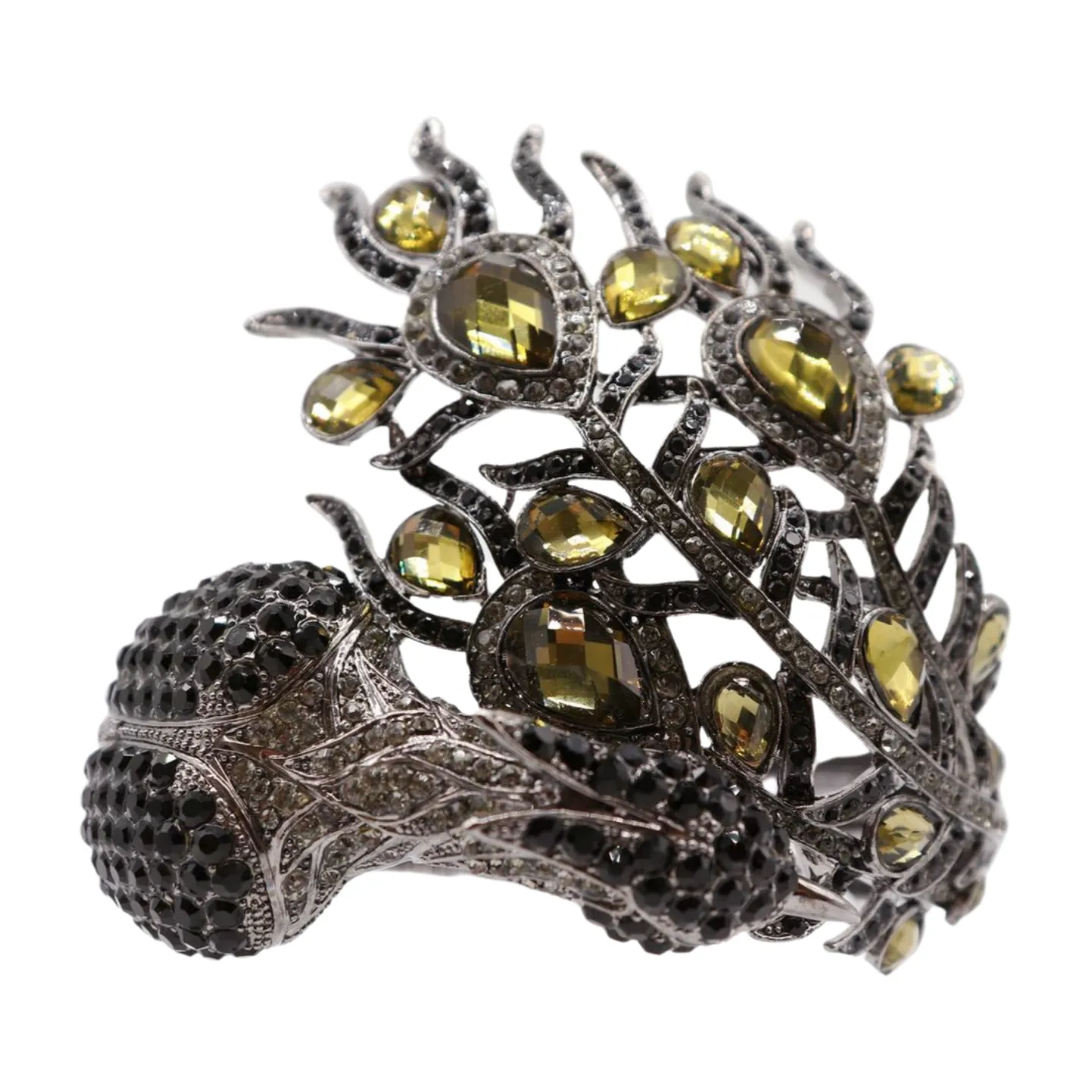 Black Metal Cuff Bracelet Fashion Peacock Feather Bold Statement