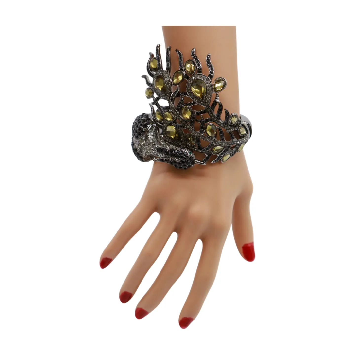 Black Metal Cuff Bracelet Fashion Peacock Feather Bold Statement