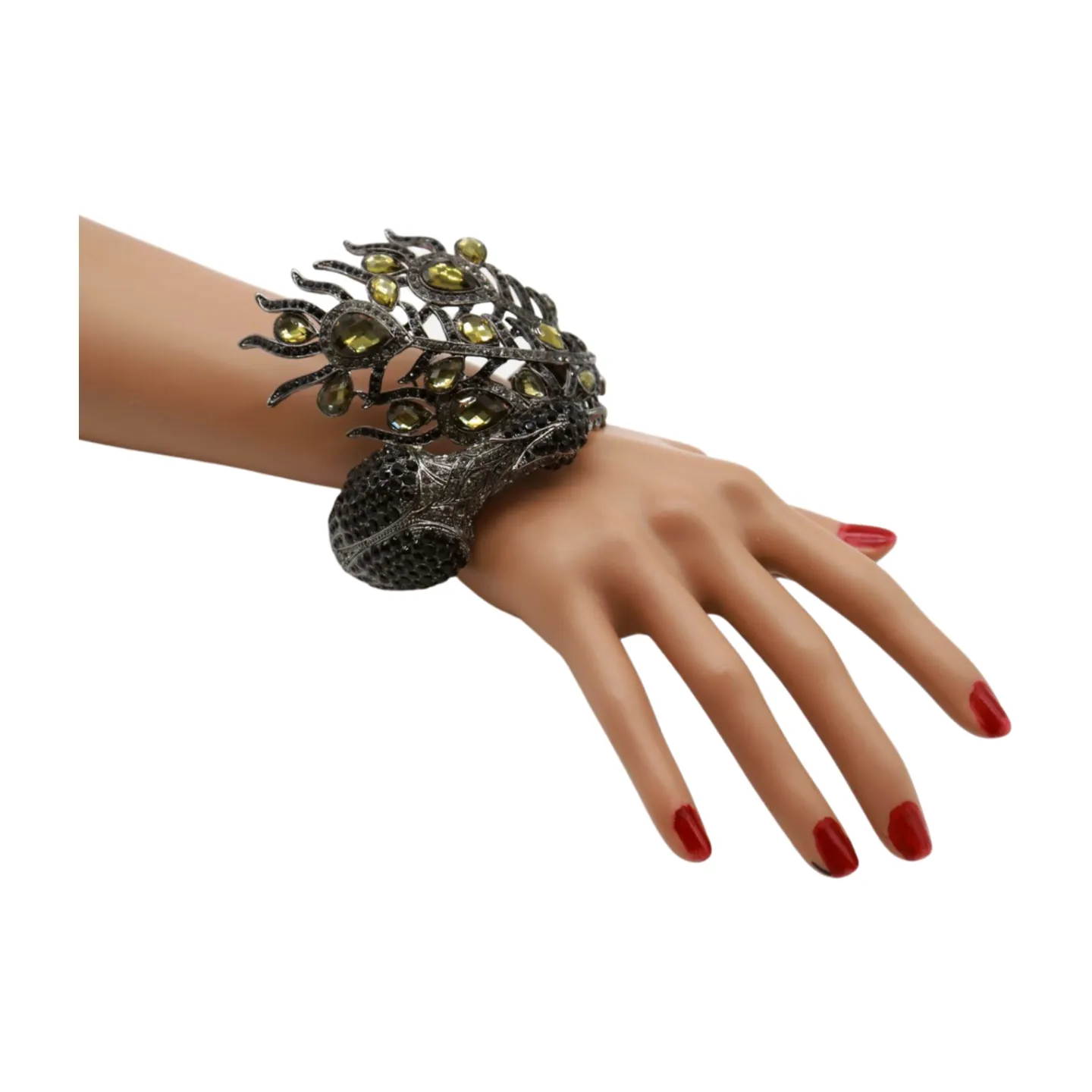 Black Metal Cuff Bracelet Fashion Peacock Feather Bold Statement
