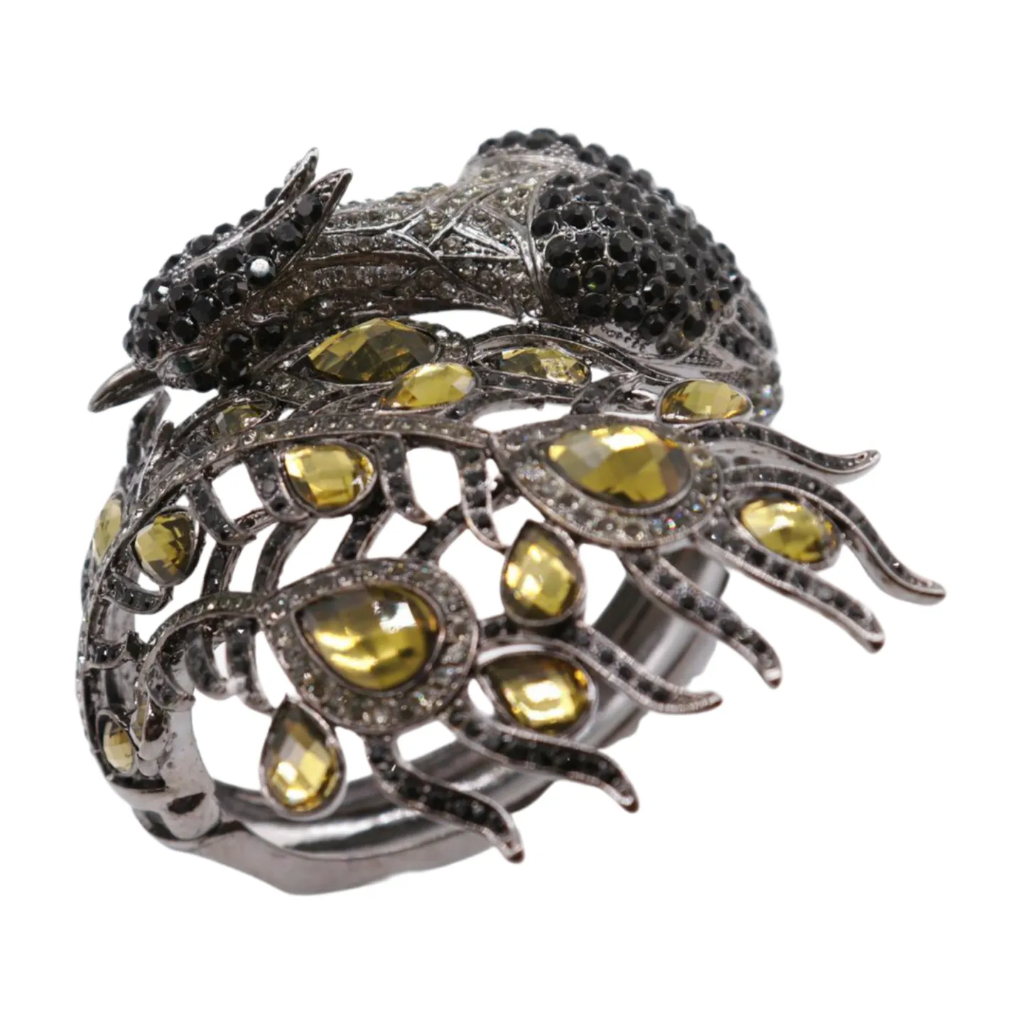 Black Metal Cuff Bracelet Fashion Peacock Feather Bold Statement