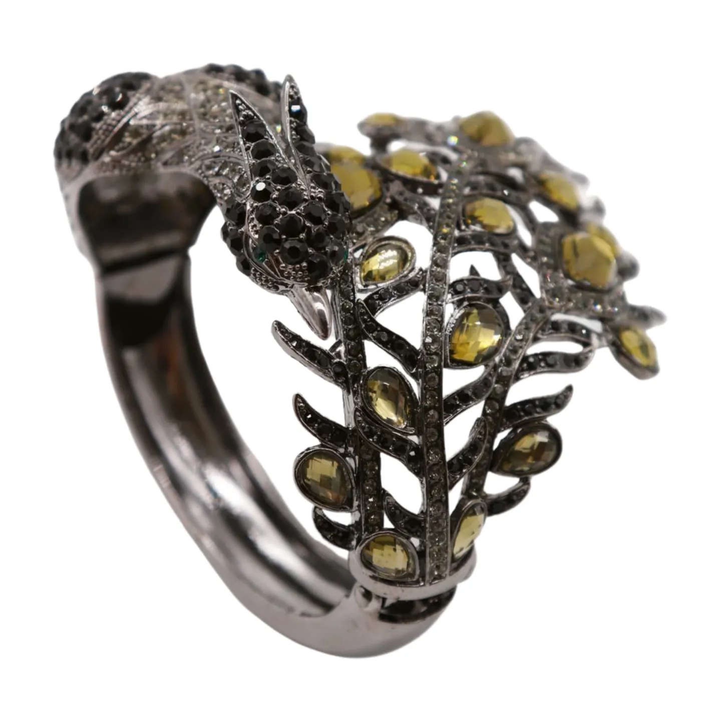 Black Metal Cuff Bracelet Fashion Peacock Feather Bold Statement