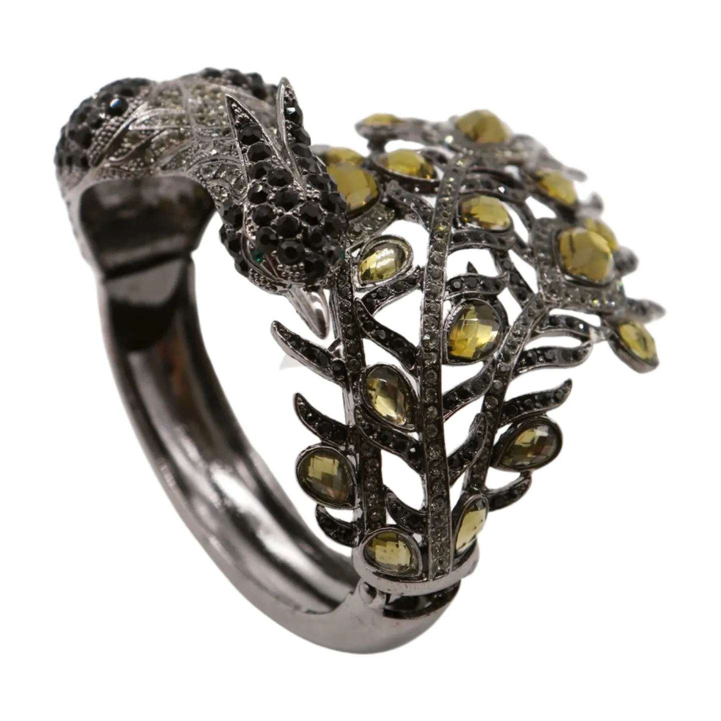 Black Metal Cuff Bracelet Fashion Peacock Feather Bold Statement