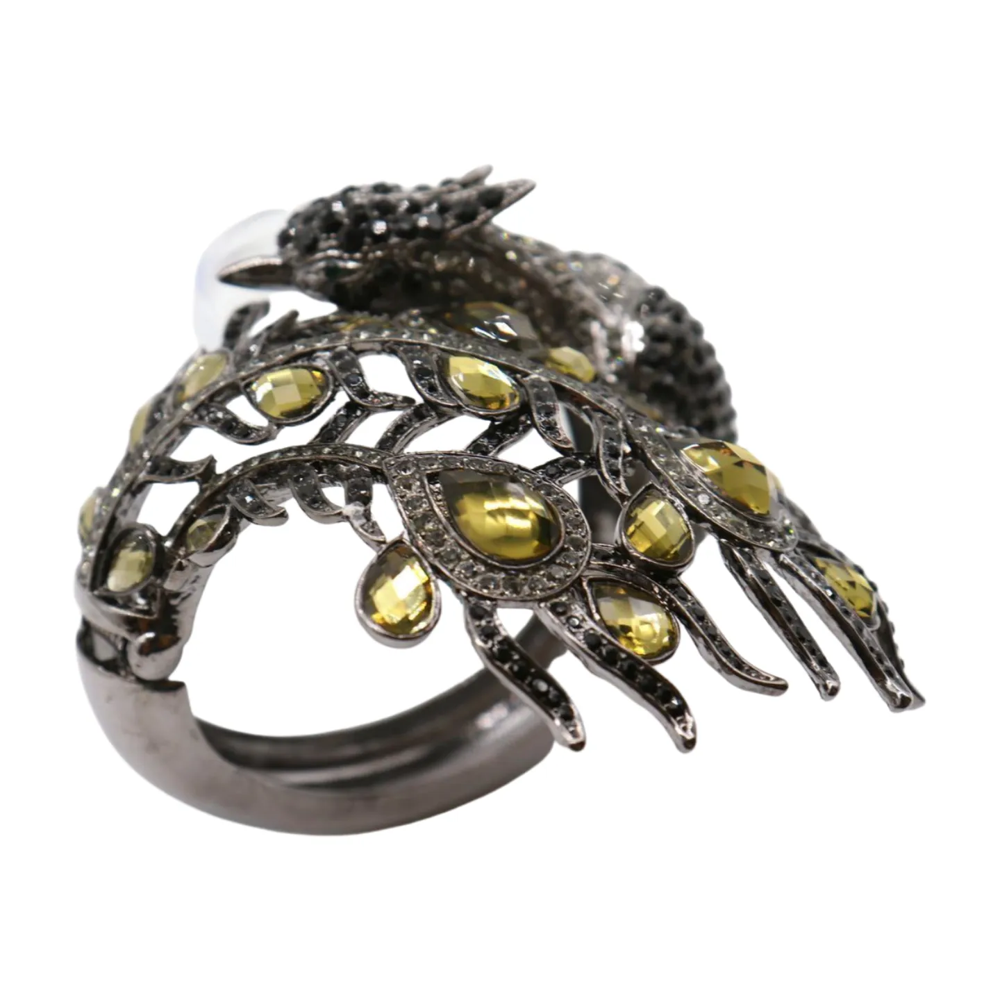 Black Metal Cuff Bracelet Fashion Peacock Feather Bold Statement