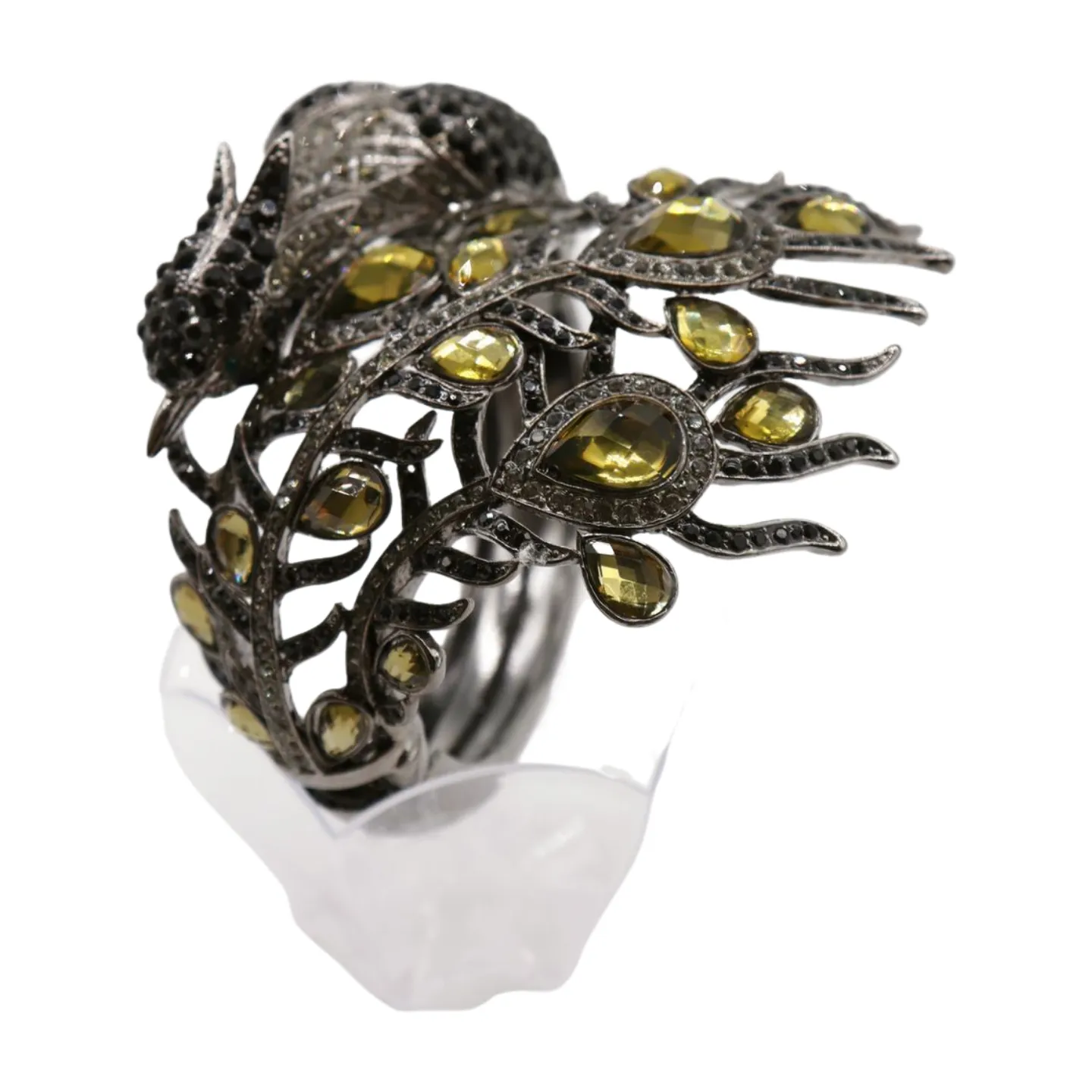 Black Metal Cuff Bracelet Fashion Peacock Feather Bold Statement
