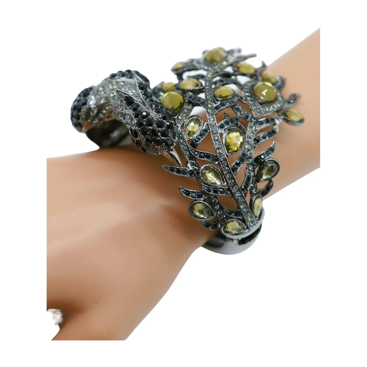 Black Metal Cuff Bracelet Fashion Peacock Feather Bold Statement
