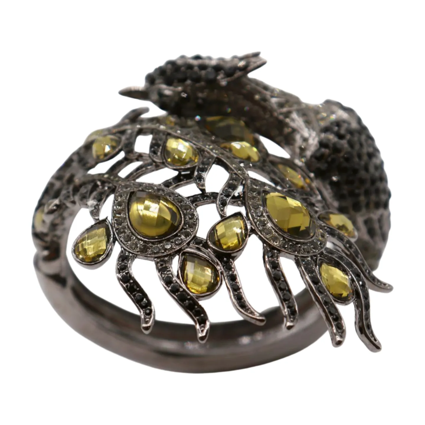Black Metal Cuff Bracelet Fashion Peacock Feather Bold Statement