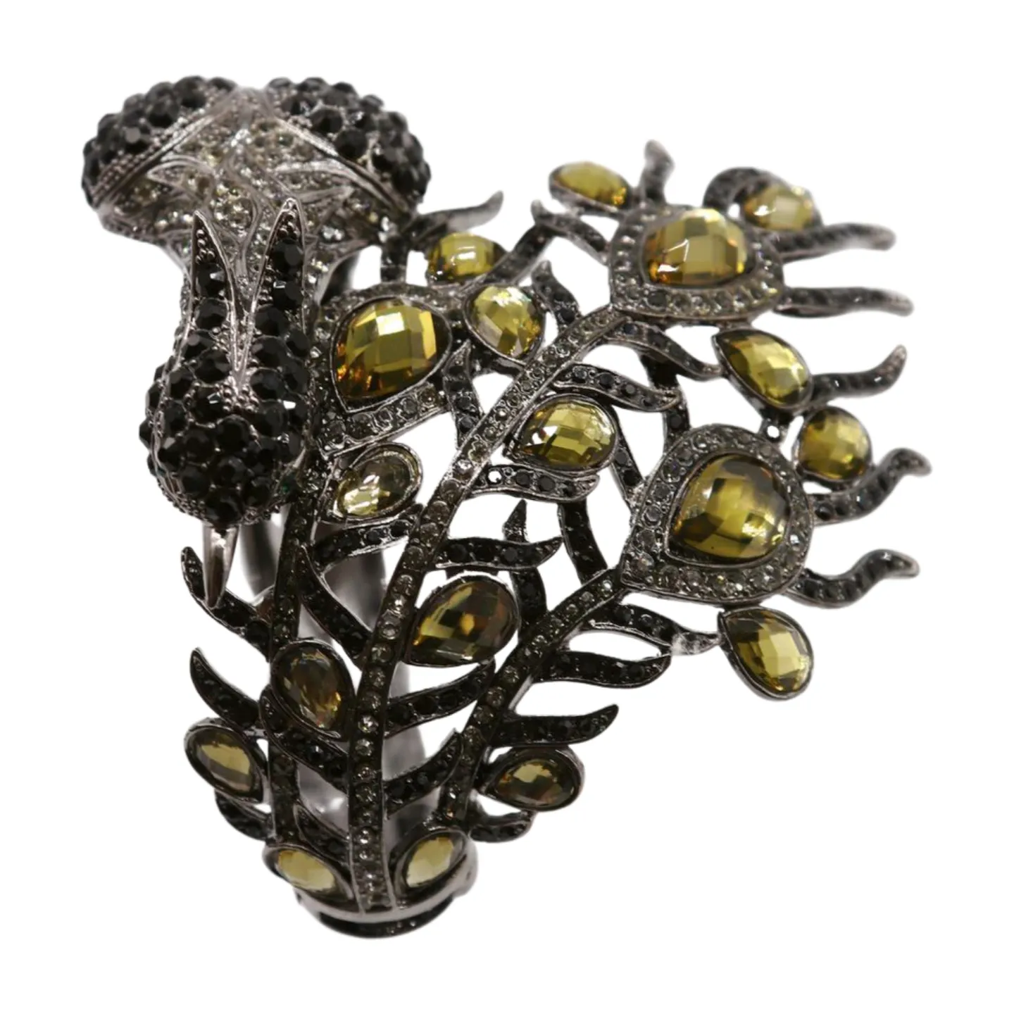 Black Metal Cuff Bracelet Fashion Peacock Feather Bold Statement
