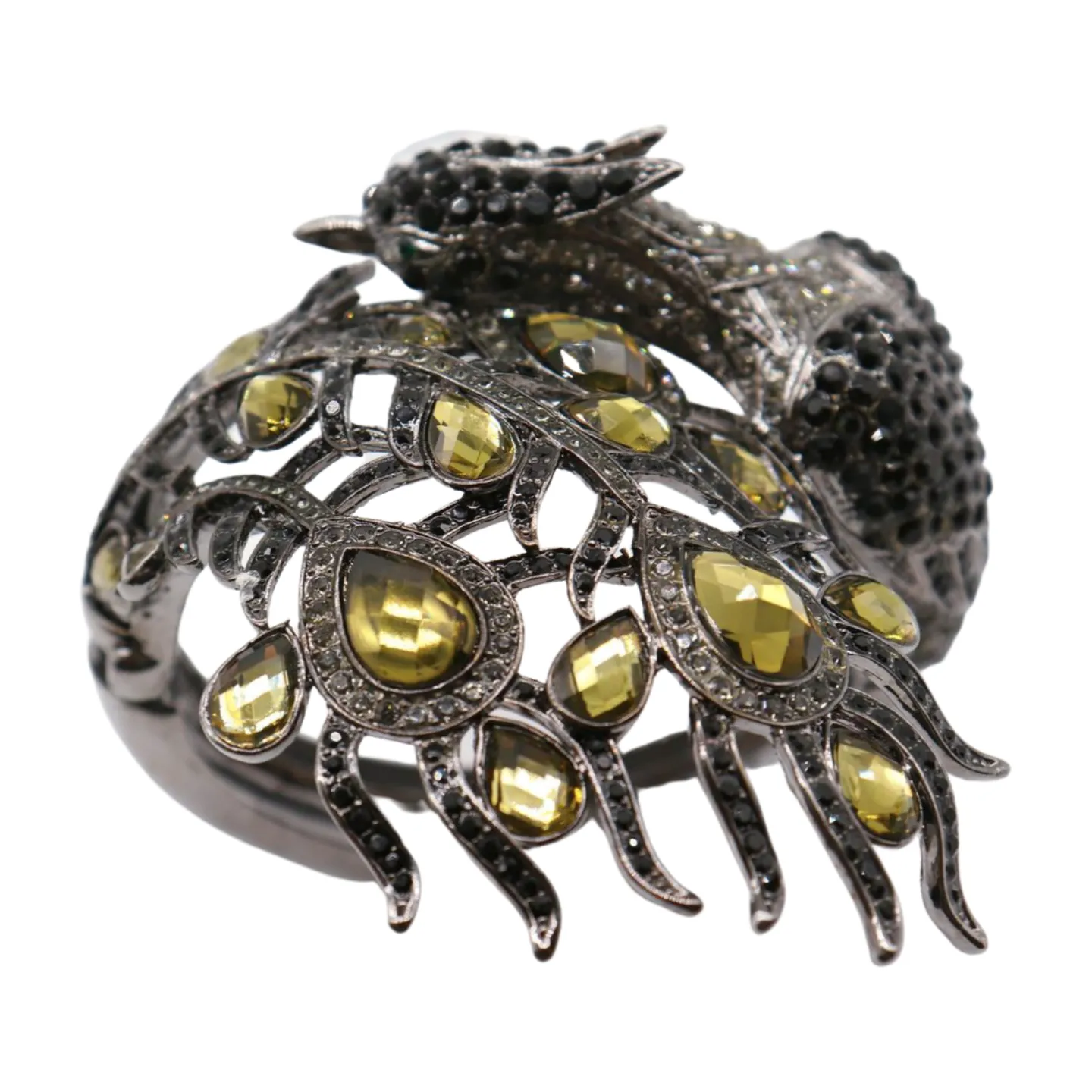 Black Metal Cuff Bracelet Fashion Peacock Feather Bold Statement